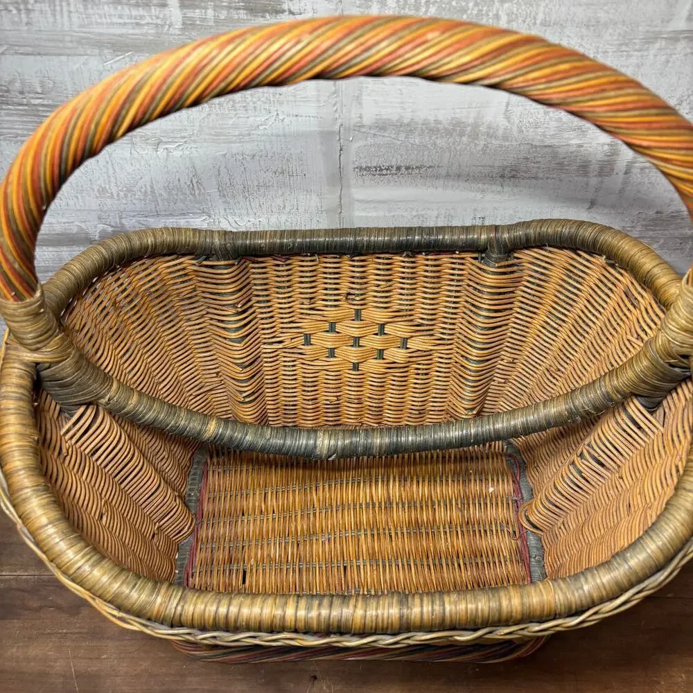 Vintage Wicker Magazine Rack with Handles